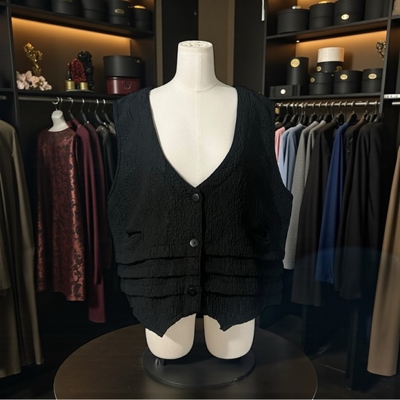 dress to Kill Jackets & Blazers - DRESS TO KILL - Jane Mohr Black  Oversized
 Lagenlook three Button V Neck Vest